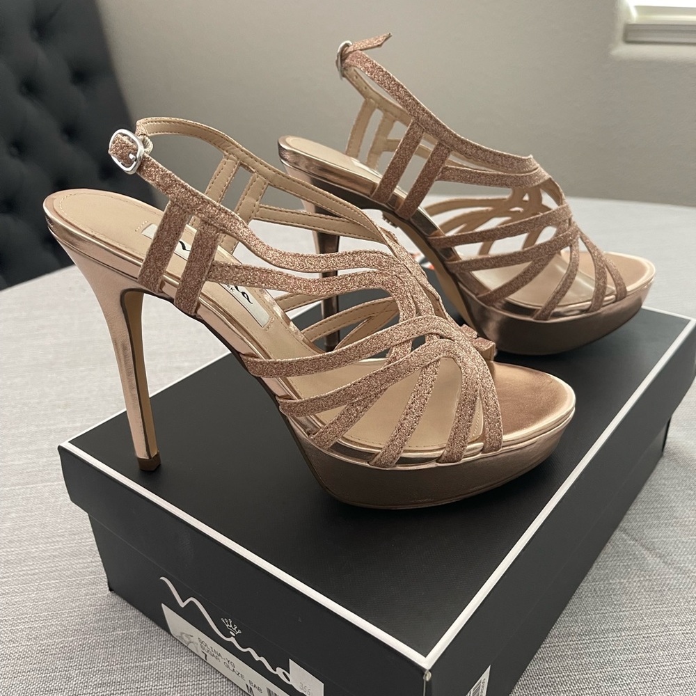 Nina- Solina High Stiletto Evening Sandals, Sugar Glaze size 7
